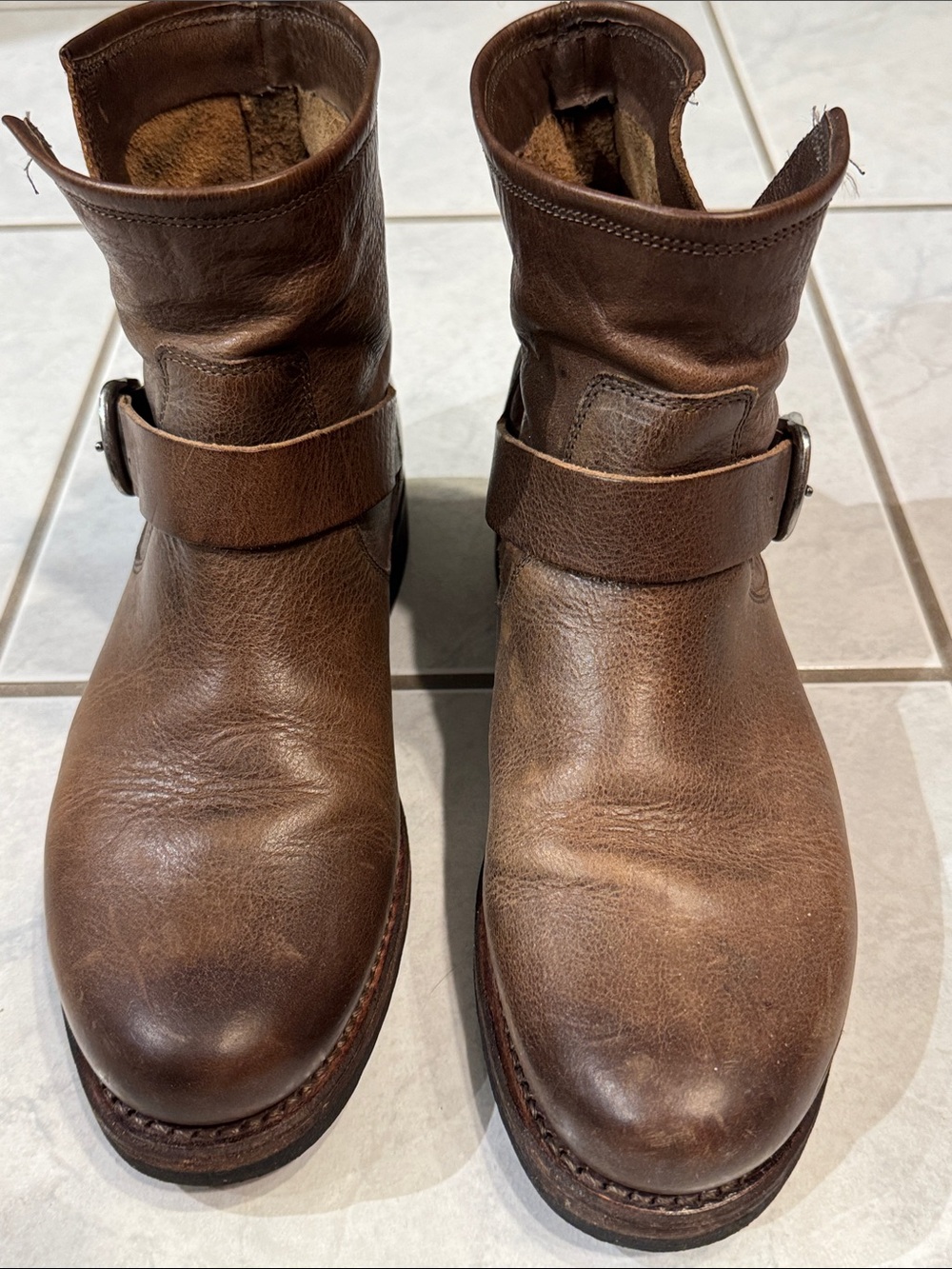 Frye Brown Leather Harness Ankle Boots